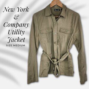 NY & Co Olive Utility Shirt Jacket M | Soft Lyocell | Belted